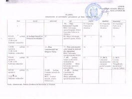 Planul calendaristic al activităților preconizate pentru luna februarie 2024